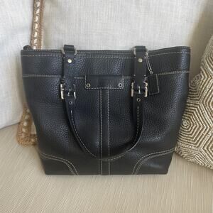 Coach Hampton Pebbled Leather Tote F13089 | Black Buckle Strap Carryall